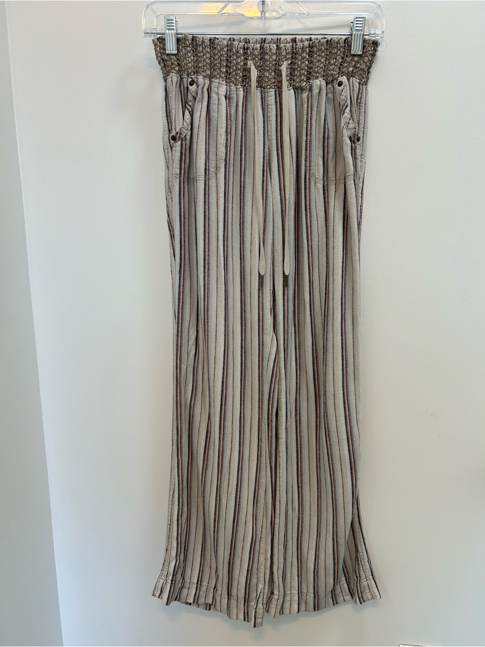 Striped Smocked-Waist linen blend pants